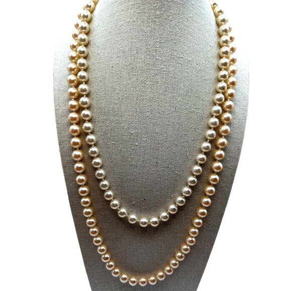 Vintage-Inspired 2 Strands of Glass Pearl Necklaces With Knotted Beads.   A59 - Picture 1 of 12